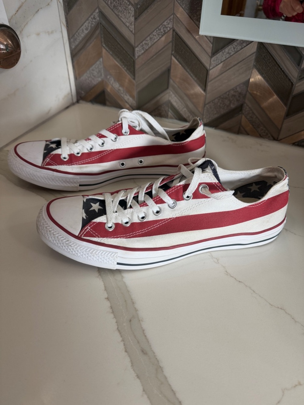 Converse Low Top Sneakers - Red, White & Navy Star Print USA Flag